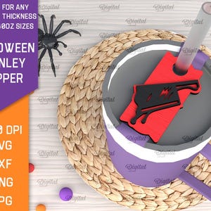 3D Halloween Stanley Cup-toppar paket, läskigt glaslock med laserskuret motiv, 940 och 1120 ml, Stanley-toppar pappersklipp, lager på lager glasetikett svg bild 3