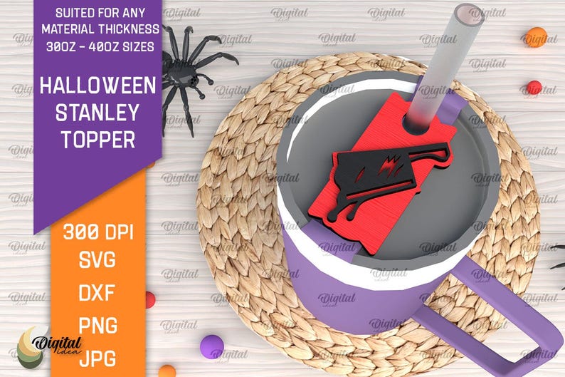 3D Halloween Stanley Cup-toppar paket, läskigt glaslock med laserskuret motiv, 940 och 1120 ml, Stanley-toppar pappersklipp, lager på lager glasetikett svg bild 3