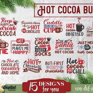 Paquete SVG de citas de cacao caliente, refranes acogedores SVG, diseños de regalo de invierno, chocolate caliente SVG, bebida de Navidad svg