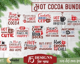 Varm choklad citat SVG bunt, Mysiga talesätt SVG, Vinterpresentdesigner, Varm choklad SVG, Juldryck SVG