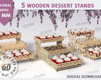 3D Wooden dessert stands bundle, decorative wooden tier tray laser cut, kitchen cupcake stand svg, sweets display stand, cupcake storage