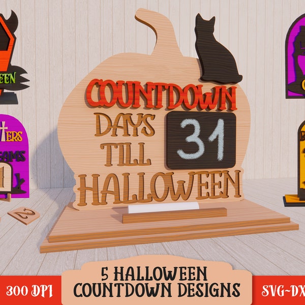 3D Halloween countdown bundle, Lasercut Days until Halloween, Halloween countdown calendar SVG, Layered lasercut tabletop sign
