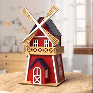 3D windmolen, molen lasergesneden, windmolenmodel svg, houten plankoppas, kinderspeelgoed svg, boerderij, rustiek kinderspeelgoed