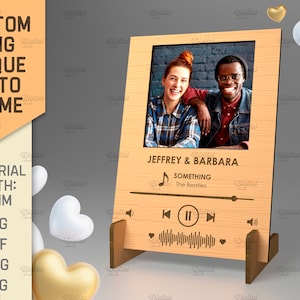 Lied plaquette fotolijst, Spotify playlist SVG, gepersonaliseerde muziekspeler fotolijst met standaard, jubileumcadeau, 3D Valentijn lasergesneden