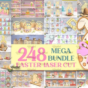 Mega bundle con taglio laser di Pasqua, 248 deisgn di taglio laser di Pasqua, taglio laser 3D di buona Pasqua SVG, biglietto pop-up, lanterne in legno, ornamento, stand in formato SVG immagine 1