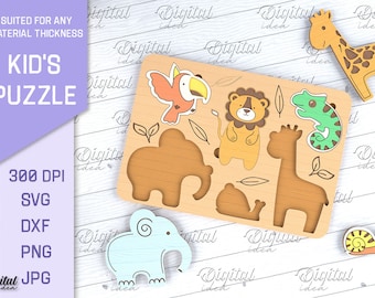 Houten dierenpuzzel, 3D lasergesneden puzzel SVG, kinderpuzzels, montessori puzzel, babypuzzel, kinderspel SVG, schattige dieren SVG