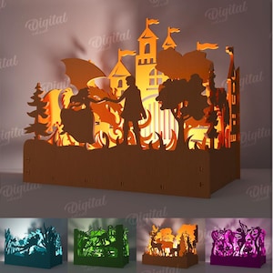 3D Kids  lamps bundle, baby night light laser cut, fairy tale scene svg, led light box, children room decor, baby nursery, dinosaurs, forest