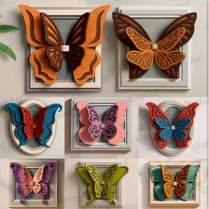 Paquete de decoraciones de pared de mariposas 3D, arte de pared en capas cortado con láser, alas ajustables SVG, decoración de mariposa de madera para el hogar, mariposa con marco