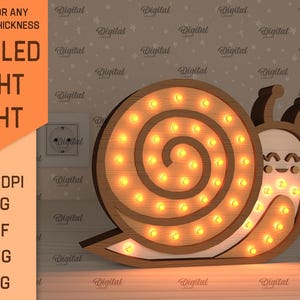 Kids wooden led night lamp, 3D Snail night light lamp laser cut, baby led light box, childrens svg, baby nursery decor