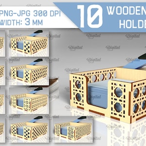 Puede incluir: Diez porta notas de madera con un patrón geométrico. Los porta notas están hechos de madera clara con un tinte marrón. Tienen un grosor de 3 mm y están diseñados para ser utilizados con blocs de notas de tamaño estándar.