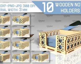 3D Decorative note holders bundle, wooden note holder lasercut, pencil holder, sticky note pad, note storage svg, desk organizer
