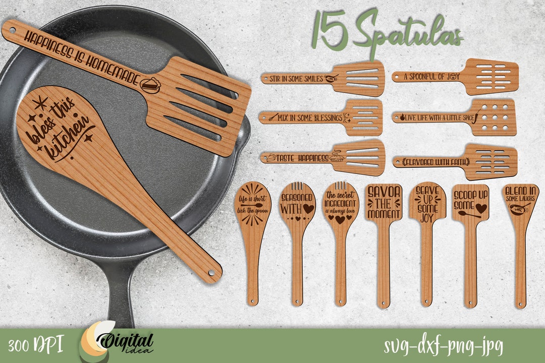 Engraved Spatulas Bundle, Lasercut Spatulas SVG, Kitchen Utensil