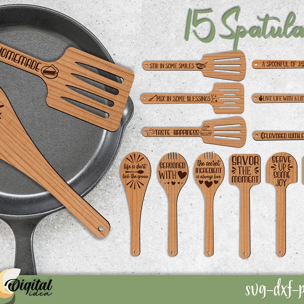 Engraved spatulas bundle, Lasercut spatulas SVG, Kitchen utensil, Cooking and baking spatulas, Kitchen set, wooden spatulas, Cooking spoons