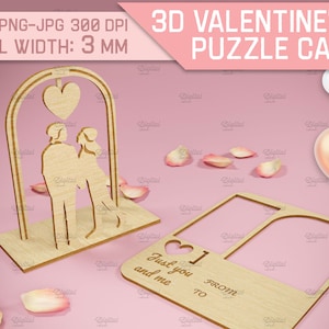 Tarjeta de felicitación cortada con láser del día de San Valentín 3D, regalo personalizado de San Valentín, soporte de tarjeta de amor, amantes, tarjeta emergente de madera, pareja svg, amor svg