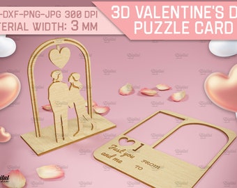 3D Valentine's day laser cut greeting card, Personalized Valentine gift, love card stand, lovers, wooden pop up card, couple svg, love svg