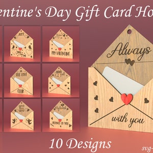 Paquete de titulares de tarjetas de San Valentín en 3D, titular de tarjetas de regalo de sobre, corte láser de sobre de carta en 3D, titular de vales, regalo de San Valentín, citas de amor