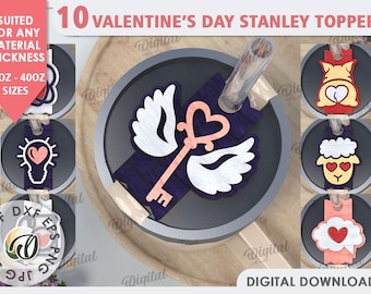 3D Valentine's day Stanley cup toppers bundle, Valentine tumbler lid topper laser cut, 30 and 40 oz stanley topper tag papercut, love svg
