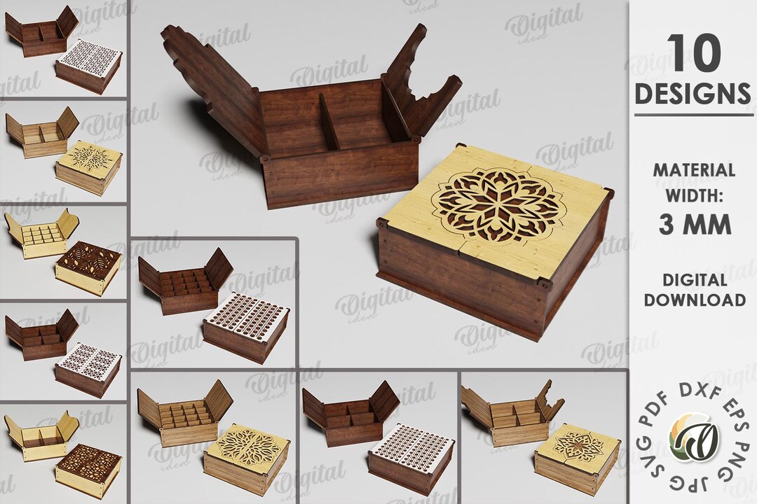 3D Decorative Boxes Bundle, Storage Box Laser Cut, Wooden Organizer Box ...