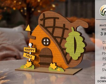 3D Autumn house, layered acorn house stand laser cut, wooden fall home decor, cute standing house, happy fall, fall shelf sitter svg