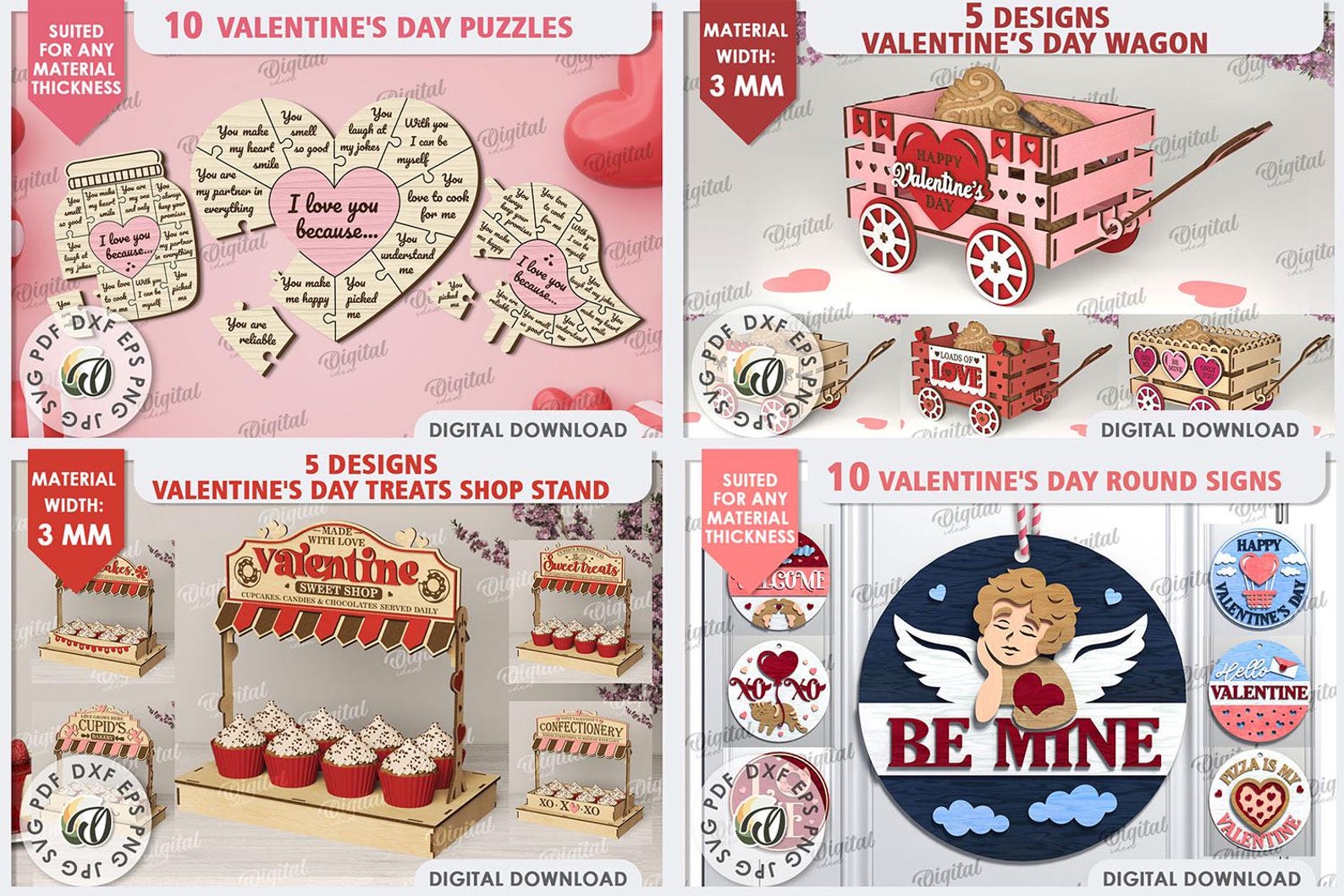 Valentine's Day Laser Cut Mega Bundle, 306 Valentine Designs, 3D ...
