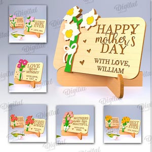 3D Muttertag Blumenkarten, Grußkarte Lasercut, Holzkarte mit Ständer, Happy Mother's Day svg, personalisierte Blumenkarte svg