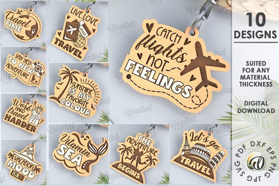 Vacation keychains bundle, summer keychain laser cut, engraved wooden key ring, summer quotes and sayings svg, traveling svg