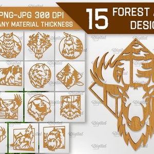 Pacchetto di taglio laser con segni di animali della foresta, arte della parete di animali selvatici, animali tagliati su carta, cartello appeso in formato SVG, arredamento rustico per la casa in formato SVG, fattoria in formato SVG