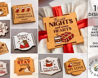 Bundel dekentags, houten cadeaulabel lasergesneden, kerstcadeautag svg, liefdescitaten, houten label, dekencadeau, mas-citaten