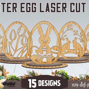Easter egg stand bundle, 3D easter egg laser cut, floral easter ornament, easter bunny SVG, standing easter egg home decor, stand alone