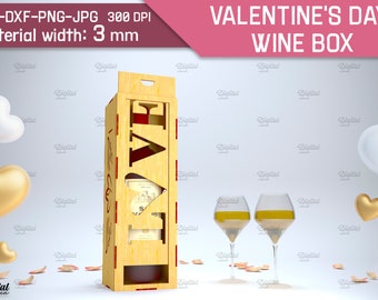 Valentine's day wine box, wine bottle box laser cut, 3D wooden wine box, love svg, valentine quotes svg, wedding wine box, wine gift box
