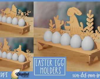 Easter egg holder bundle, 3D easter egg stand laser cut, easter egg storage svg, easter bunny egg basket SVG, easter ornament egg stand