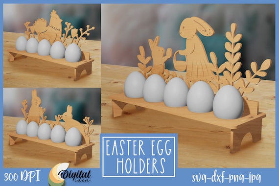 Easter egg holder bundle, 3D easter egg stand laser cut, easter egg storage svg, easter bunny egg basket SVG, easter ornament egg stand
