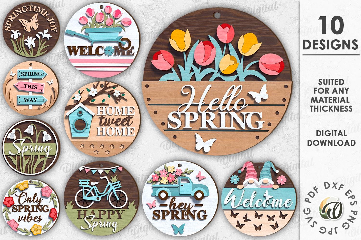 3D Spring Layered Round Signs Bundle, Wall Decor Laser Cut Files ...