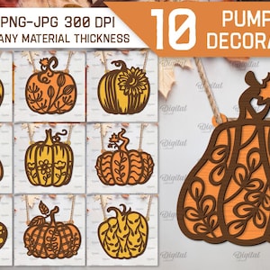 Pumpkins decoration bundle, 3D wooden pumpkin wall hanger laser cut, autumn home decor svg, fall layered ornament svg, floral pumpkin svg
