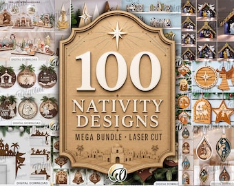 Nativity Laser cut Mega Bundle, 100 Christmas designs, Xmas home decor, Christian SVG, wooden religious ornaments, Xmas tree decor, Bible