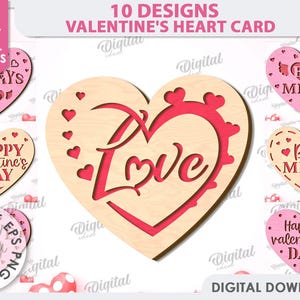 3D Valentine's Day heart cards bundle, Happy Valentines Day card laser cut, heart sign svg, wooden greeting card, love quotes svg