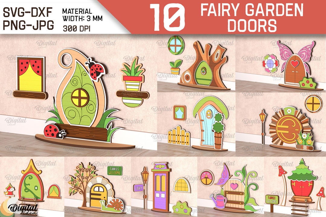 3D Fairy Garden Door Bundle Svg, Fairy House Door and Windows Lasercut ...
