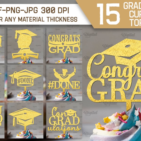 Graduation cake toppers bundle, graduation cupcake topper laser cut, cake topper paper cut, congrats grad svg, happy graduation svg