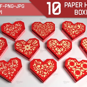 Lot de boîtes coeur Saint-Valentin, boîte de bonbons en forme de coeur, boîte cadeau 3D, boîte cadeau découpée en papier, boîte Saint-Valentin svg, boîte de papier mariage
