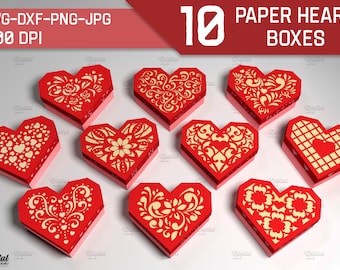 Valentine's Day heart boxes bundle, heart shaped candy box papercut, 3D favor box, gift box paper cut, Valentine box svg, wedding paper box