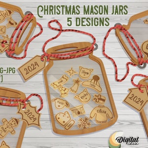 Lebkuchen Einmachglas Shaker Bundle, 3D Keksglas Ornament, Lasercut Familie Ornament, Weihnachten personalisierte Keksdose, benutzerdefinierte Familie SVG