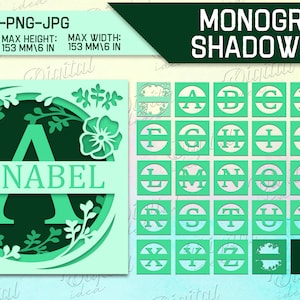 3D Split monogram shadow box bundle, Floral layered alphabet shadowbox paper cut, 26 letters, personalized names, custom layered svg
