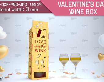Love is in the wine SVG, Valentine's day wine box, wine bottle box laser cut, 3D wooden wine box, valentine quotes svg, wedding wine box