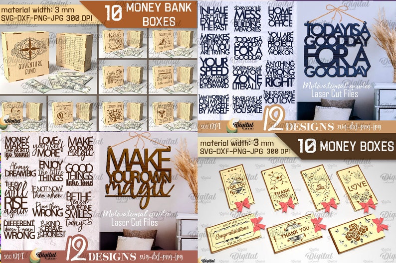 Home decor Laser cut Mega Bundle, 446 Home decor lasercut deisgns, 3D laser cut SVG, wine box laser cut, photo frame svg, money bank box svg image 2