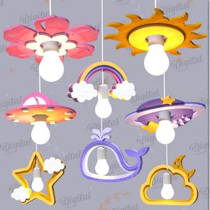 Kids hanging pendant light shades bundle, lamp shade laser cut, wooden bulb shade,chandelier svg, cute nursery lamp, baby room decor