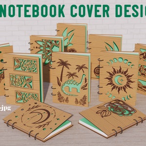 Pacote de capas para caderno SVG, fichário 3D para caderno, fichário com 4 argolas cortado a laser, capa de livro de madeira Glowforge, capa de álbum, capa de diário SVG