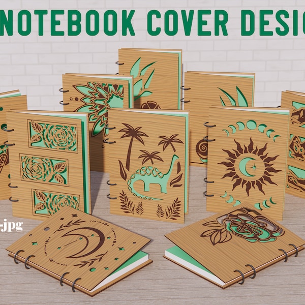 Notebook covers bundle SVG, 3D Notebook binder, 4 ring binder lasercut, Glowforge wooden book cover, album cover, journal cover SVG