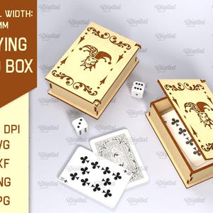 Caja de naipes 3D, corte láser 3D, soporte de madera para naipes, comodín SVG, caja para cartas de póquer, estuche para cartas Glowforge SVG, almacenamiento de cartas SVG