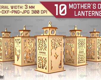 Lot de lanternes 3D pour la fête des mères, bougeoir découpé au laser, cadeau maman, bougie chauffe-plat svg, lampe mère glowforge, svg lumière de la fête des mères