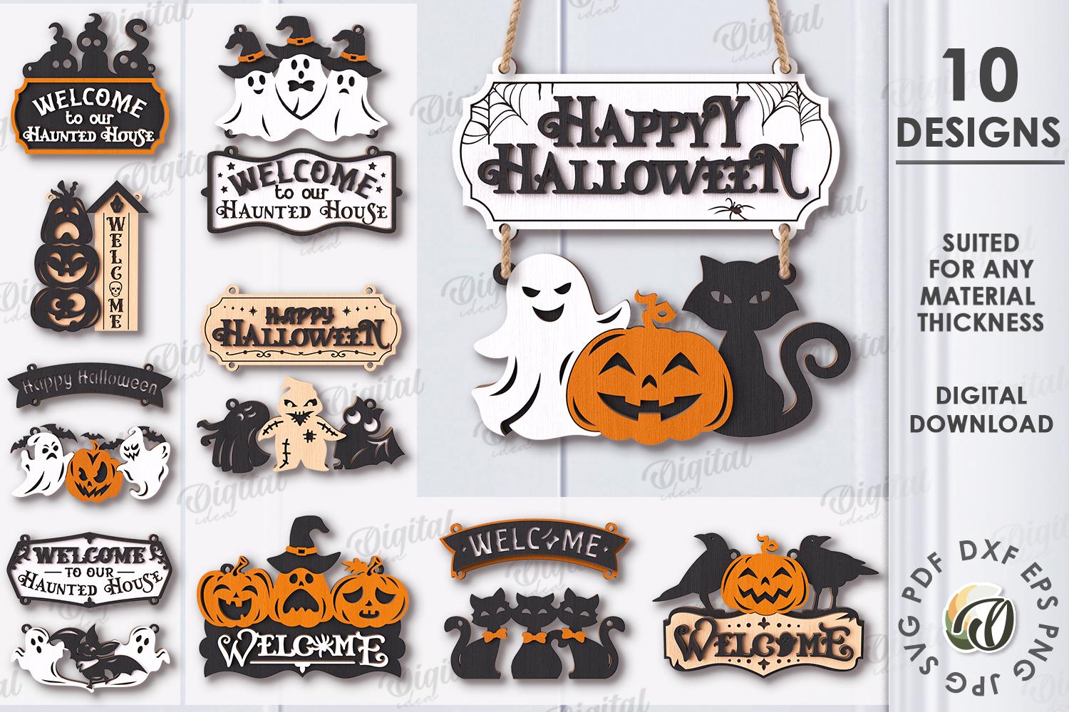 Halloween Front Door Signs Bundle, Layered Hanging Sign Lasercut